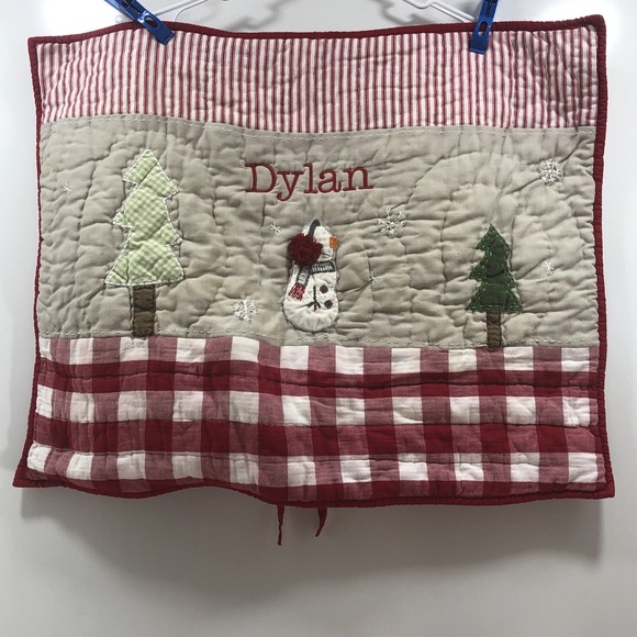 Pottery Barn Kids Quilted Christmas standard sham‎ snowman Plaid Monogram Dylan - Picture 1 of 7